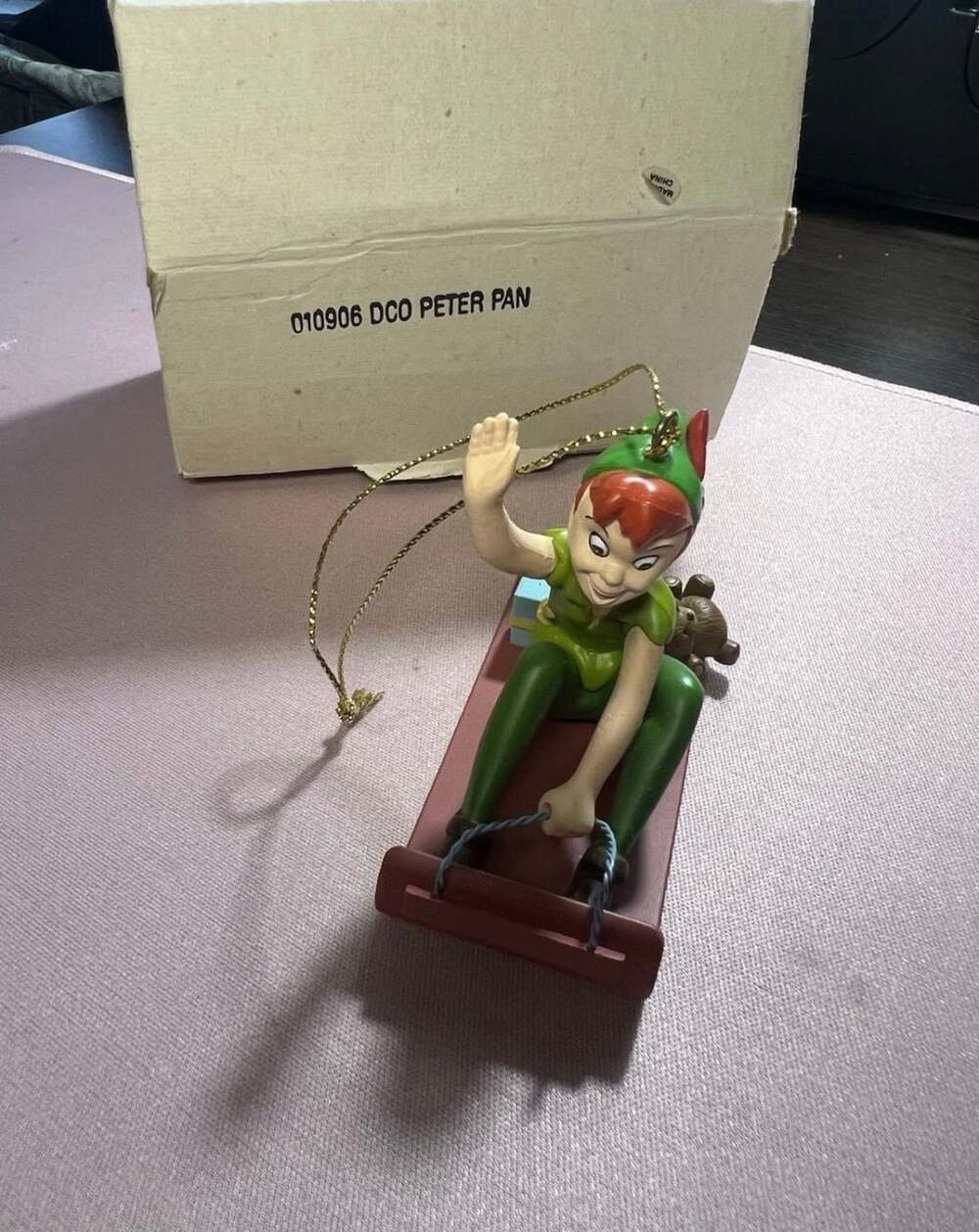 Vintage 1988 Grolier Disney Peter Pan on Sled Christmas Magic Ornament with Box